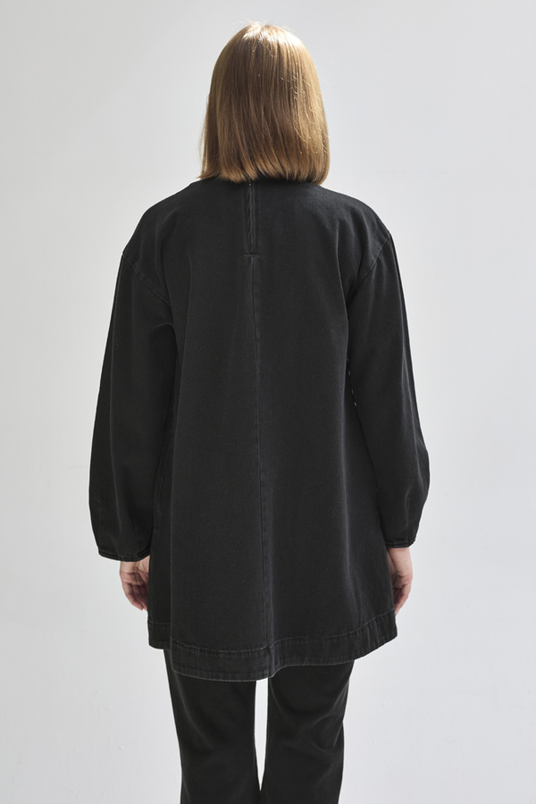 Half Button Denim Tunic Black - 10