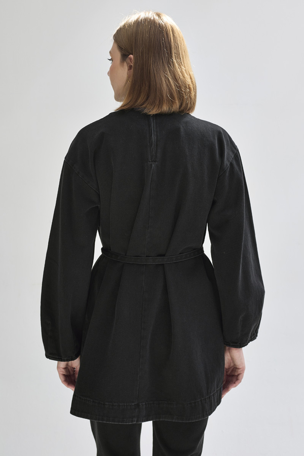 Half Button Denim Tunic Black - 9