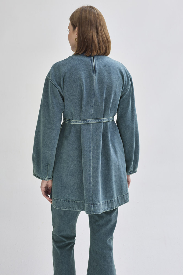 Half Button Denim Tunic Green Tint - 8