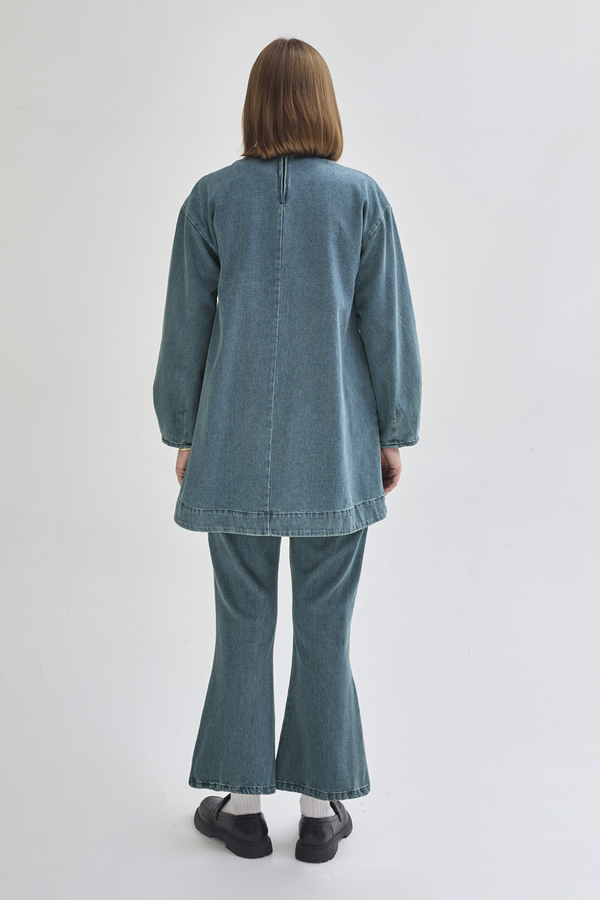 Half Button Denim Tunic Green Tint - 9