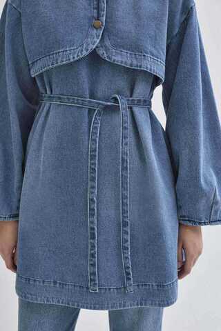 Half Button Denim Tunic Light Blue - 5