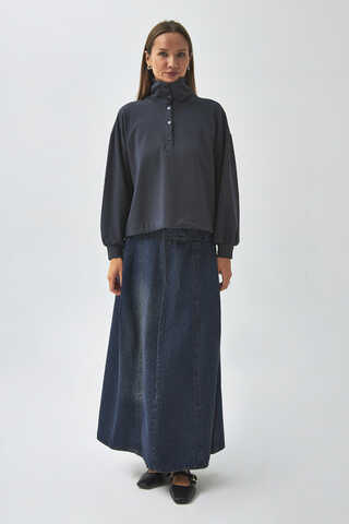 Half Button Sweatshirt Anthracite - 1