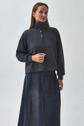 Half Button Sweatshirt Anthracite - 2