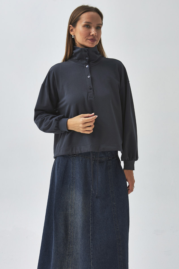 Half Button Sweatshirt Anthracite - 2