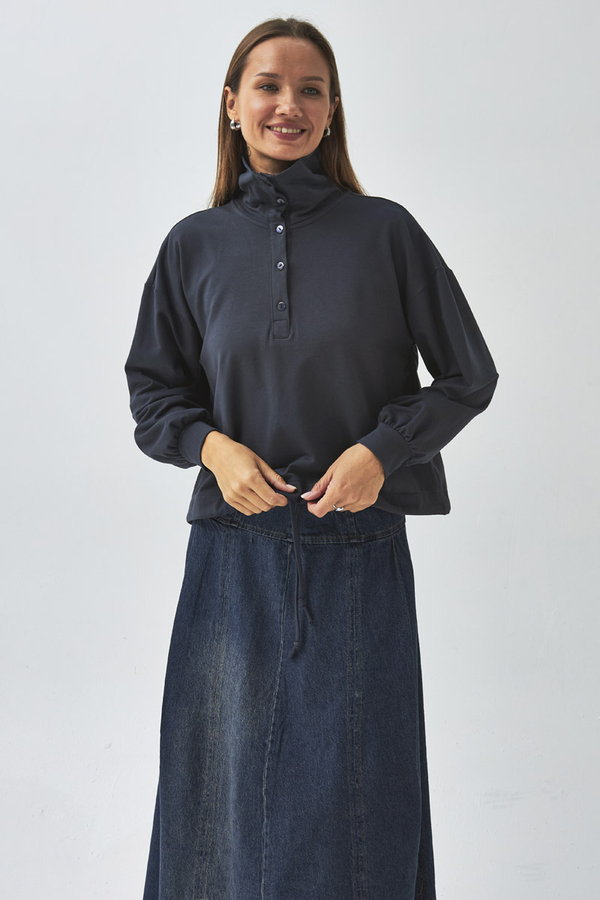 Half Button Sweatshirt Anthracite - 3