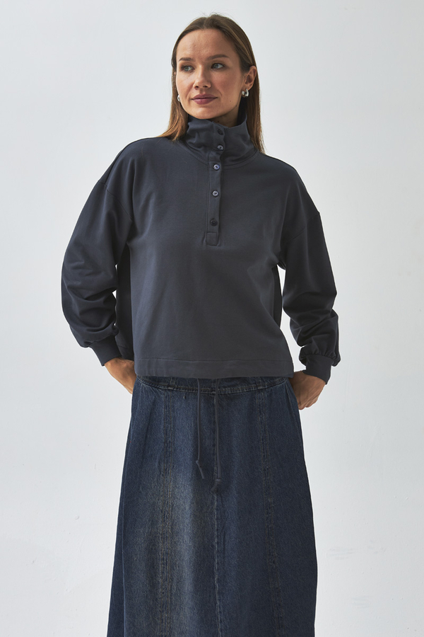 Half Button Sweatshirt Anthracite - 4