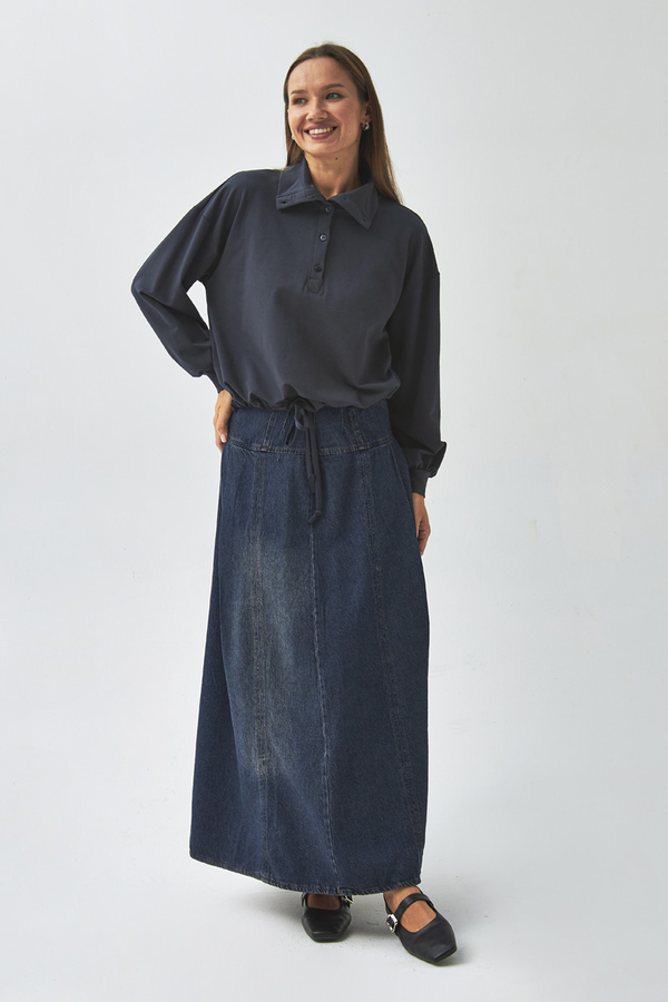 Half Button Sweatshirt Anthracite - 8