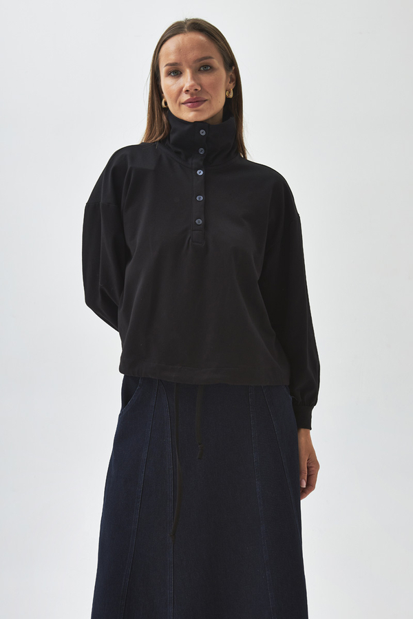 Half Button Sweatshirt Black - 3