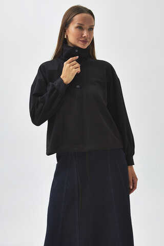 Half Button Sweatshirt Black - 4