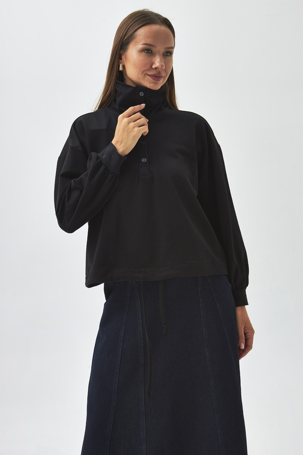 Half Button Sweatshirt Black - 4