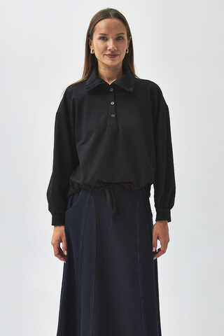 Half Button Sweatshirt Black - 5