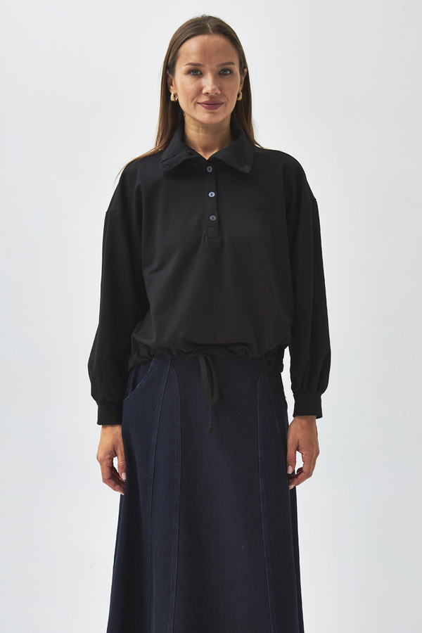 Half Button Sweatshirt Black - 5