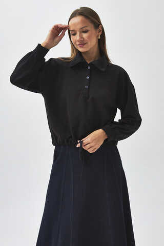 Half Button Sweatshirt Black - 6