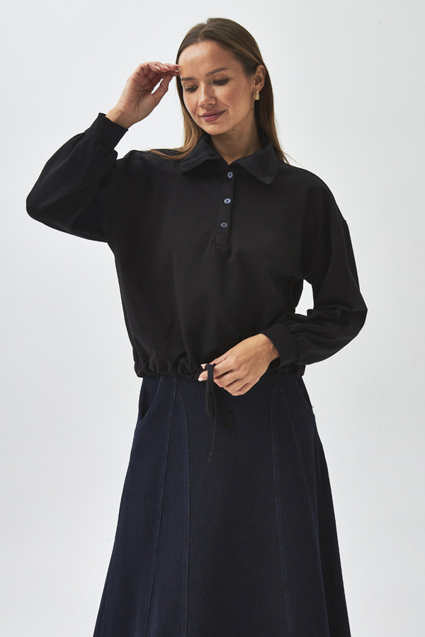 Half Button Sweatshirt Black - 6