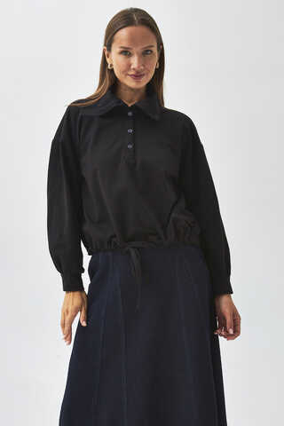 Half Button Sweatshirt Black - 7