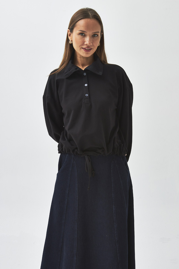 Half Button Sweatshirt Black - 8