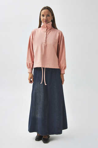 Half Button Sweatshirt Dusty Pink - 1