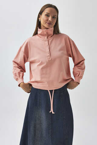 Half Button Sweatshirt Dusty Pink - 2