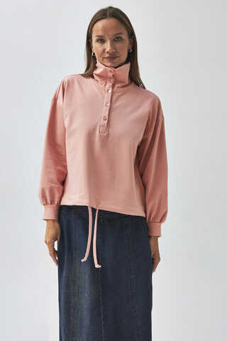 Half Button Sweatshirt Dusty Pink - 3