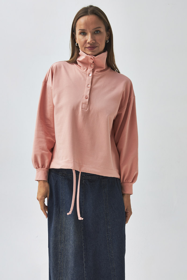 Half Button Sweatshirt Dusty Pink - 3