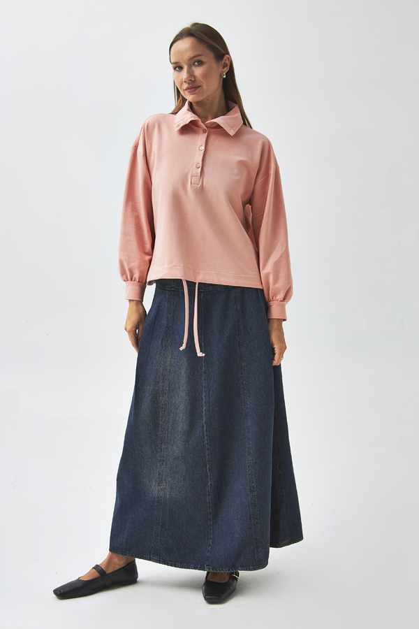 Half Button Sweatshirt Dusty Pink - 4