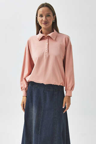 Half Button Sweatshirt Dusty Pink - 5