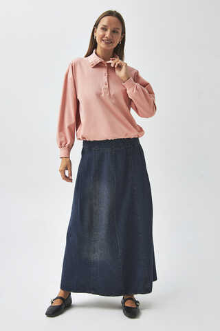 Half Button Sweatshirt Dusty Pink - 6