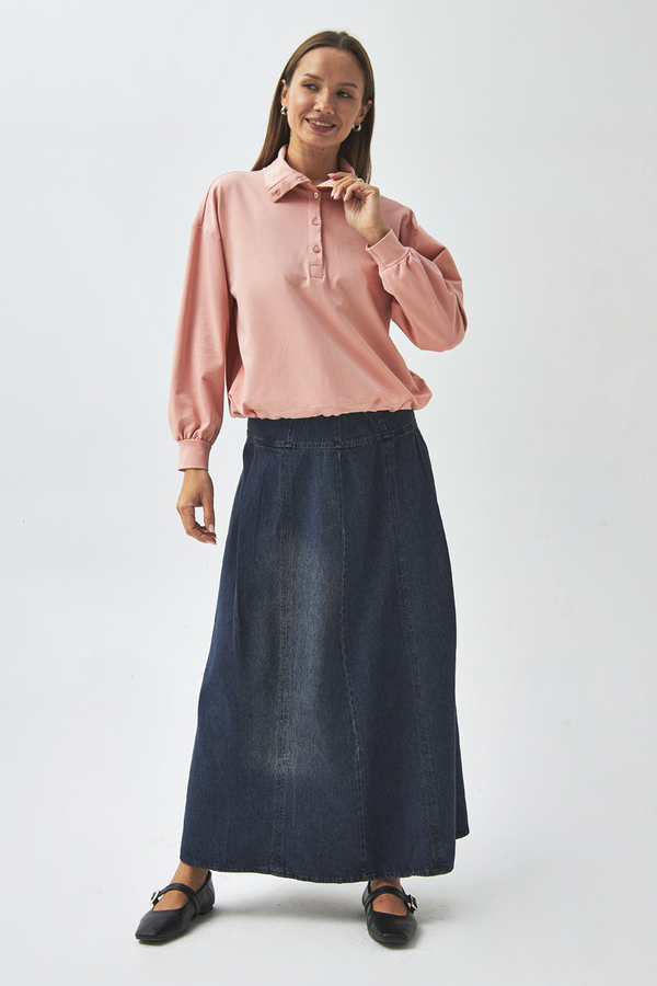 Half Button Sweatshirt Dusty Pink - 6