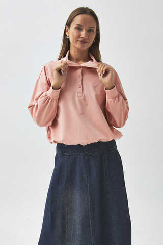 Half Button Sweatshirt Dusty Pink - 7