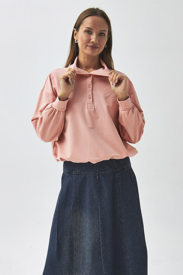 Half Button Sweatshirt Dusty Pink - 7