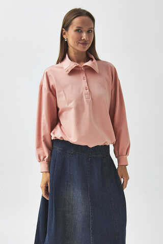 Half Button Sweatshirt Dusty Pink - 8