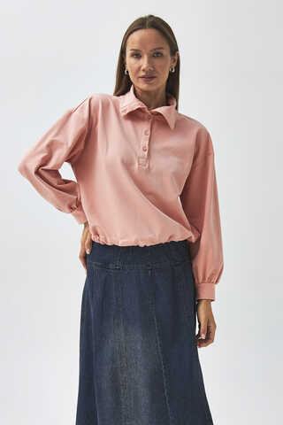 Half Button Sweatshirt Dusty Pink - 9