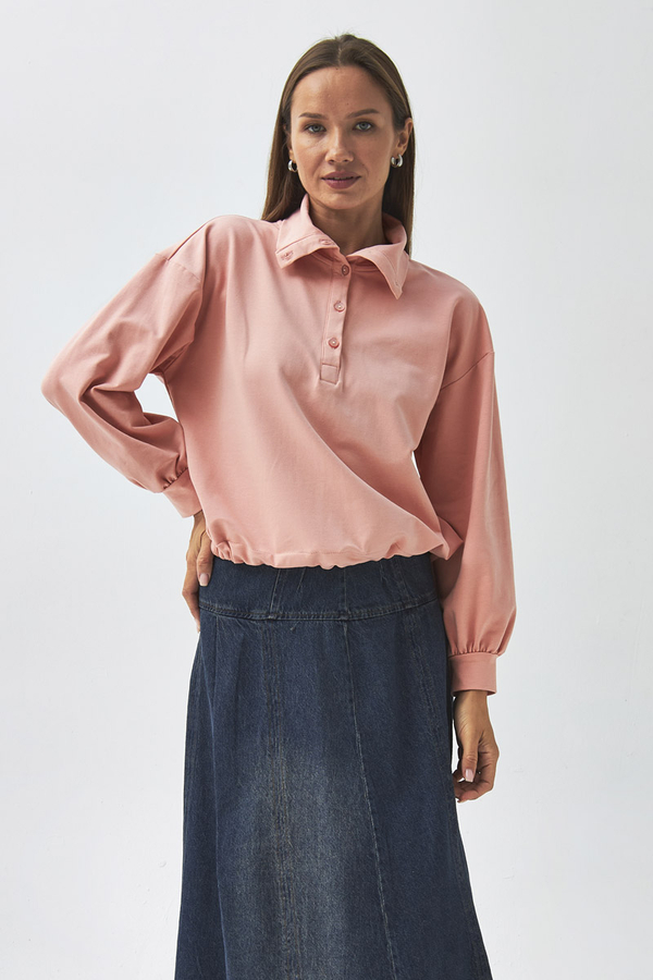 Half Button Sweatshirt Dusty Pink - 9