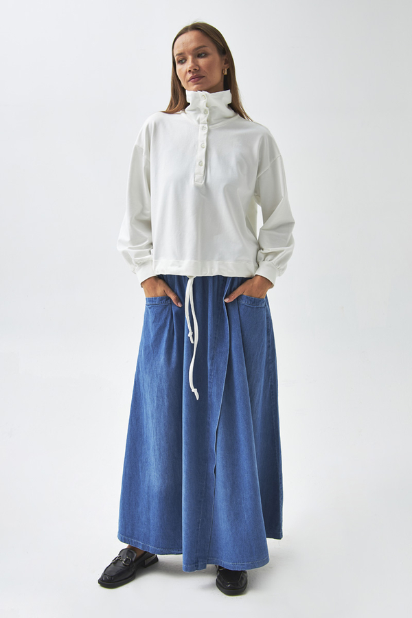 Half Button Sweatshirt Ecru - 2