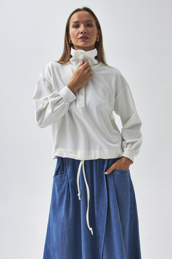 Half Button Sweatshirt Ecru - 3