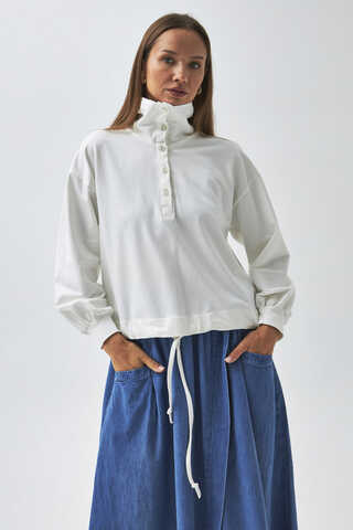 Half Button Sweatshirt Ecru - 1