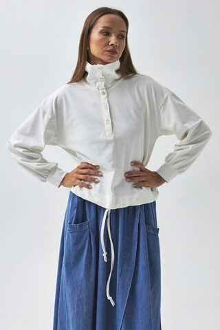 Half Button Sweatshirt Ecru - 4