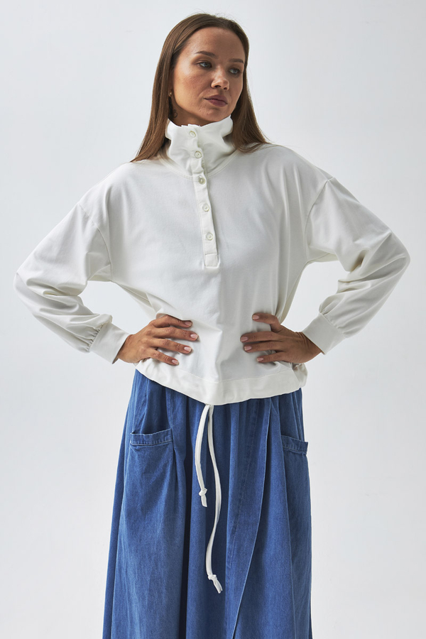 Half Button Sweatshirt Ecru - 4