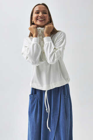 Half Button Sweatshirt Ecru - 5