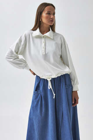 Half Button Sweatshirt Ecru - 7