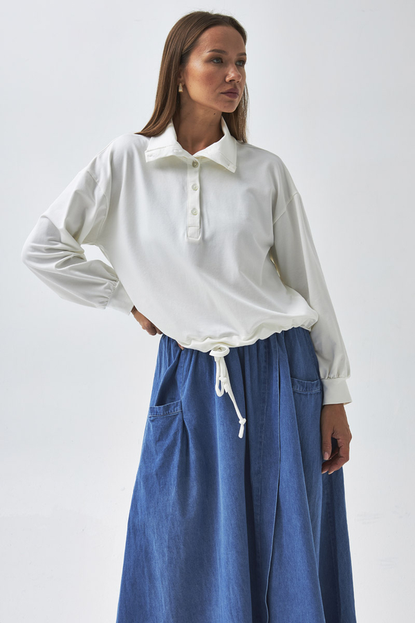 Half Button Sweatshirt Ecru - 7