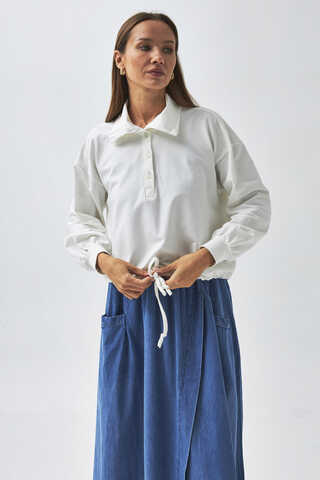 Half Button Sweatshirt Ecru - 8