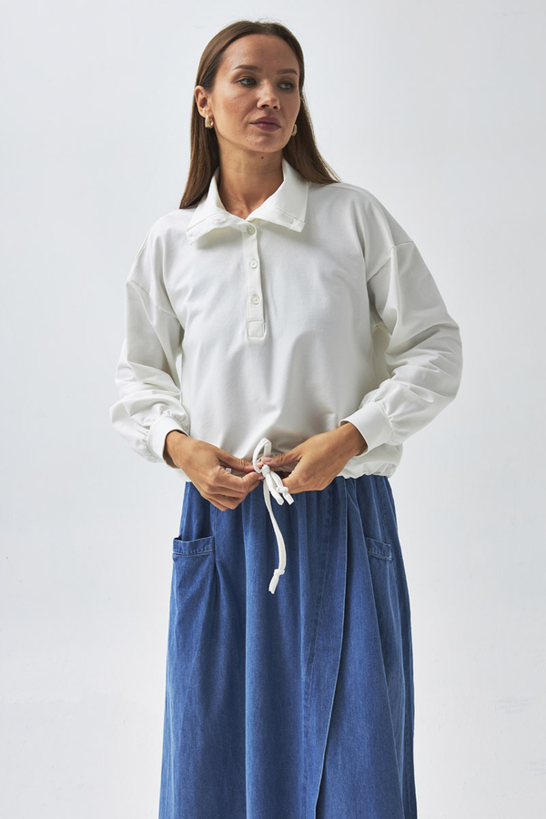 Half Button Sweatshirt Ecru - 8