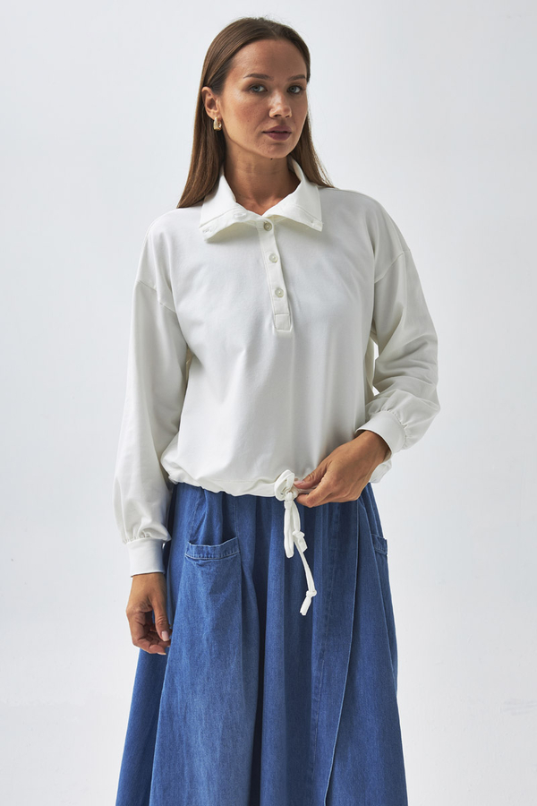 Half Button Sweatshirt Ecru - 9