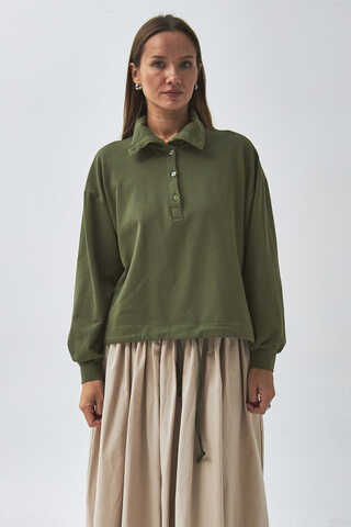 Half Button Sweatshirt Khaki - 1
