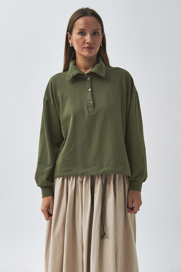 Half Button Sweatshirt Khaki 