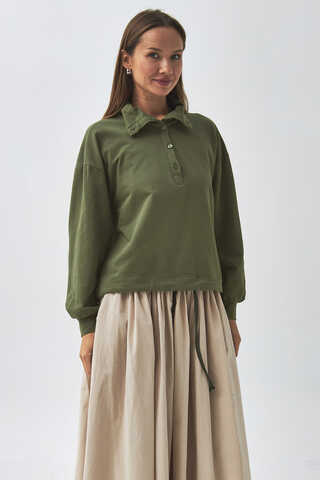 Half Button Sweatshirt Khaki - 4