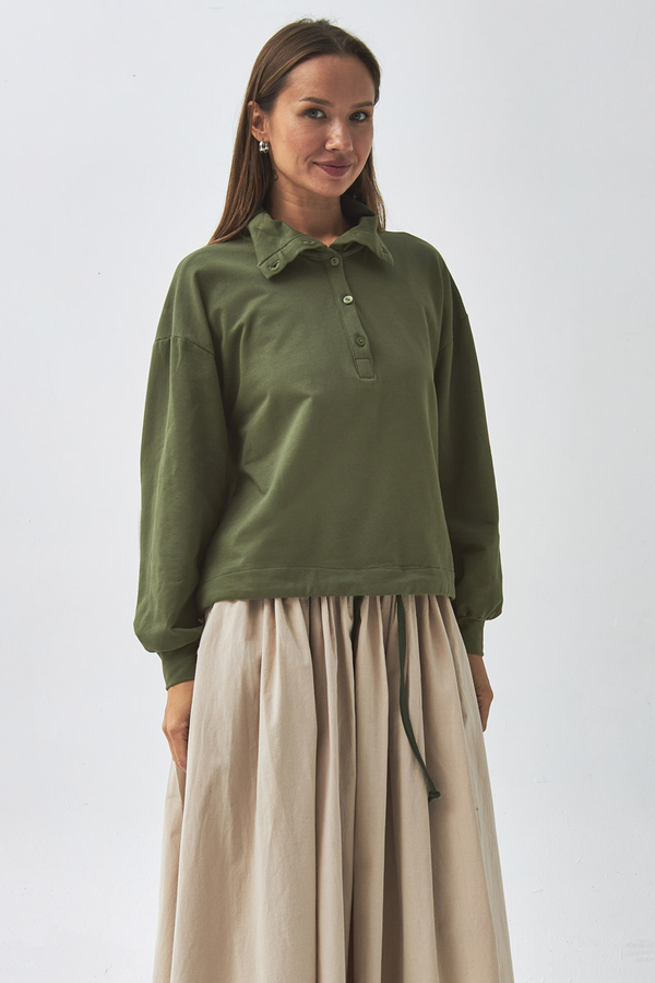 Half Button Sweatshirt Khaki - 4