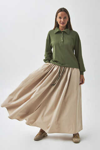 Half Button Sweatshirt Khaki - 5