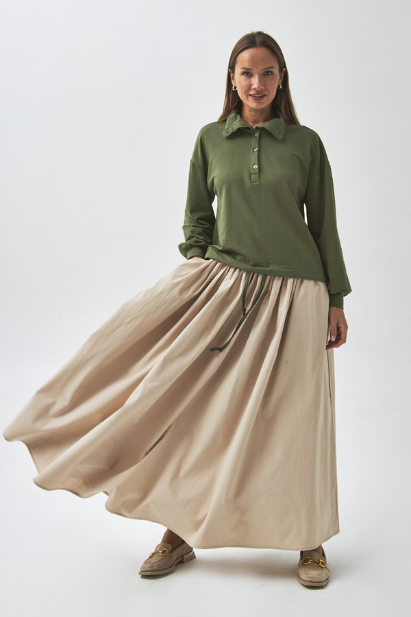 Half Button Sweatshirt Khaki - 5